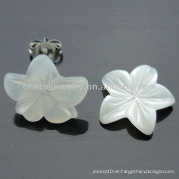 925 plata plateada rodio Earring EF-025 del perno prisionero de Shell de agua dulce